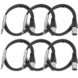 SATRXL-M2 - 6 Pack of Black 2' XLR Male to TRS Patch Cables