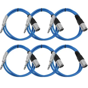 SATRXL-M2 - 6 Pack of Blue 2' XLR Male to TRS Patch Cables