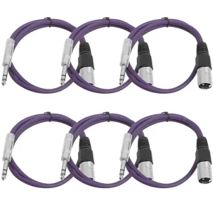 SATRXL-M3 - 6 Pack of Purple 3' XLR Male to TRS Patch Cables