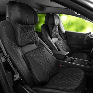 Ultimate Seat Comfort Package for Both Front Seats for Tesla Model 3 & Y (Headrest Cushion, Back Cushion & Seat Cushion-Black)