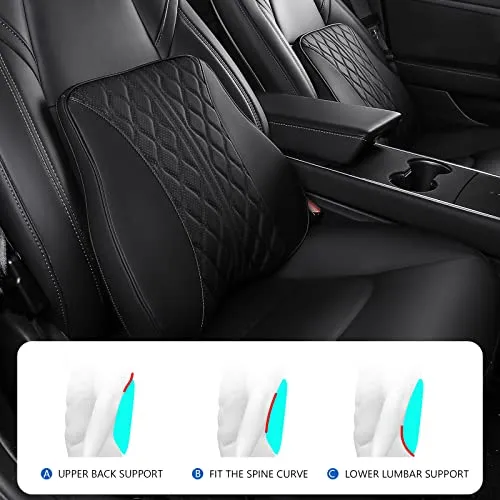 Ultimate Seat Comfort Package for Both Front Seats for Tesla Model 3 & Y (Headrest Cushion, Back Cushion & Seat Cushion-Black)