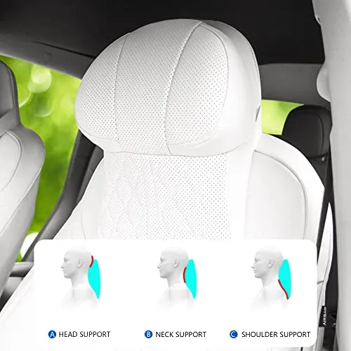 Ultimate Seat Comfort Package for Both Front Seats for Tesla Model 3 & Y (Headrest Cushion, Back Cushion & Seat Cushion-White)