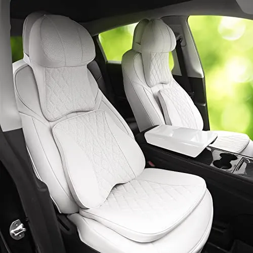 Ultimate Seat Comfort Package for Both Front Seats for Tesla Model 3 & Y (Headrest Cushion, Back Cushion & Seat Cushion-White)